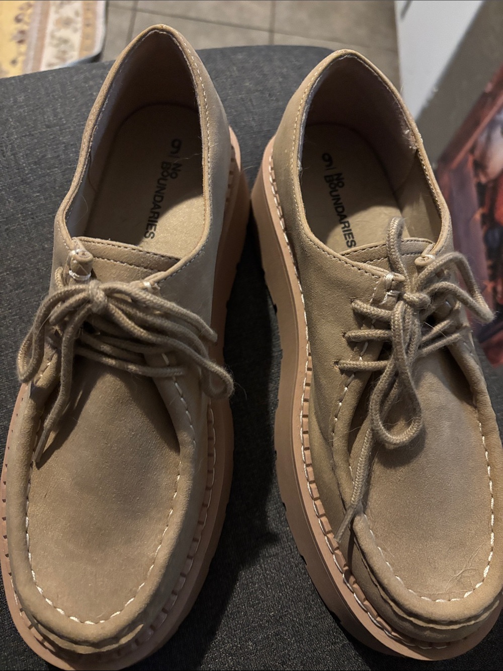 No Boundaries Beige/Tan Platform Lace-Up Moc Toe Shoes